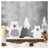 Winter White Polar Bear Decor Farmhouse Tiered Tray Decor - Cute Bear Decorations for Home Table Centerpiece for Shelf - Retail: $13