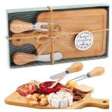 Ziliny 1 Set Bridal Baby Shower Cheese Prizes Wooden Square Board Gift Set Knives Forks Thank You Tags with Box for Guests for Valentines Bridal Baby Shower Housewarming Gifts (Bamboo Color) - Retail:
