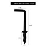 IDEALSV 2 Inch 1 Shape Screw Hooks L Shape Hook 7 Shape Screw in Hooks Black 20 Pcs - Retail: $9
