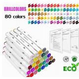 Brillcolors 80 Colors Alcohol Markers with Base Dual Tip Drawing Markers for Adult and Kids Comics Coloring Sketching Illustration (80 White) -Refillable - Retail: $22