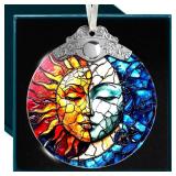 Sun and Moon Christmas Ornaments - Ideal Gifts for Astrology Enthusiasts, Unique Stained Glass Sun and Moon Ornaments for Christmas Tree, Ideal Gift for Celestial Lovers - Retail: $8