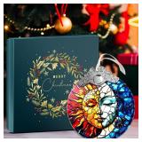 Sun and Moon Christmas Ornaments - Ideal Gifts for Astrology Enthusiasts, Unique Stained Glass Sun and Moon Ornaments for Christmas Tree, Ideal Gift for Celestial Lovers - Retail: $8