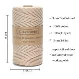 Likeecords 4 Skeins of Braided Macrame Cotton Cord 3mm x 100m,Macrame Rope, 100% Cotton Rope Macrame String,Colorful Cotton Craft Cord for Bag,Wall Hanging, Plant Hangers, Crafts, Knitting Apricot - R