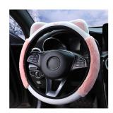 Bittwee Car Steering Wheel Cover, Fluffy Soft Plush for Winter Warm, Cute Steering Wheel Protector with Kitty Cat Ears, Universal 15 Inch, Elastic & Anti-Slip, Lovely Decor Car Accessories (Pink) - Re