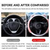 Bittwee Car Steering Wheel Cover, Fluffy Soft Plush for Winter Warm, Cute Steering Wheel Protector with Kitty Cat Ears, Universal 15 Inch, Elastic & Anti-Slip, Lovely Decor Car Accessories (Pink) - Re