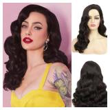 Swiking Long Black Curly Wavy Wig for Women Long Finger Wave Heat Resistant Fiber Synthetic Hair Wigs for Cosplay Halloween Party Use - Retail: $24