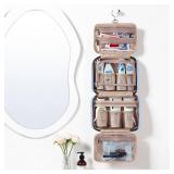 NISHEL Travel Toiletry Bag for women, Portable Hanging Organizer for Travel-Sized Shampoo, Conditioner, Brushes Set, Makeup Accessories, Medium Size, Purple - Retail: $21