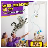 Interactive Cat Toys for Indoor Cats: Automatic Flying Bird Feather Wand Chase Exercise Enrichment Stimulation, USB Rechargeable Durable Safe Hanging Toy for Bored Kittens Adult Multi Cat Households -