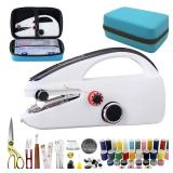 Handheld Sewing Machine Heavy Duty, with Blue Leather Storage Case and 110-Piece Sewing Kit, Mini Portable, Ideal for Adults & Beginners, Complete Set of Quick Home Clothing Repair Tools, Good Gift