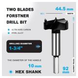 1-3/4 Inch Forstner Drill Bit Carbide Tipped,Woodworking Hinge Cutter for Precise Flat Bottom Holes in Hard Wood,Plywood,Plastic - Professional Grade - Retail: $11