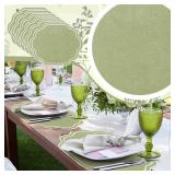Breling Set of 6 Wedding Placemats Scalloped Embroidered Cotton Linen Placemats 17" x 13" Double Layered Machine Washable Table Place Mat for Party Table Decor(Sage Green) - Retail: $27