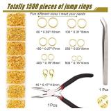 Jump Rings for Jewelry Making Kit, 1500 pcs Jewelry Repair Kit for Necklace Bracelet, Lobster Clasps and Closures Repair Supplies Kit with Pliers Tweezers-Gold - Retail: $10