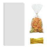 Lhocm Clear Cellophane Treat Bags, 100 Pack 10x5 Inch with Gold Twist Ties for Wedding Party Gift Wrapping - Retail: $5