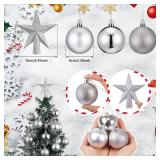 RoundFunny 25 Pcs Mini Christmas Balls Ornaments Set 2.36 Inch Christmas Day Ball Topper Star Tree Hanging Ornaments for Party Decoration(Silver) - Retail: $16