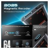Magnetic Voice Activated Recorder - (7000 Hours) Voice Recorder with DSP 5.0-AI Noise Cancellation - 64GB Portable Recording Device, Voice Recorder with Playback for Work, Meetings, Lectures