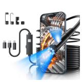 Endoscope Camera with Light, 1920P HD Bore Scope Borescope with 8 Lights, Waterproof 16.4FT Semi-Rigid Cord for Pipe Inspection, Industrial Endoscope for Phones(Dual Lens) - Retail: $20