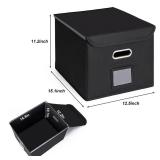 CADONO File Organizer Box with Lid, Large Hanging File Folder Organizer with Plastic Slide, Collapsible Portable Filing Storage Boxes for Office/Decor/Home (Grey, 14.9 x 12.59 x 10.8 inch) - Retail: $