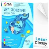 Printable Vinyl Sticker Paper for Laser Printer - Glossy White - 15 Self-Adhesive Sheets - Waterproof Decal Paper - Standard Letter Size 8.5"x11" - Retail: $14