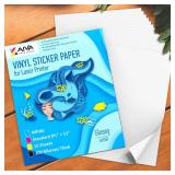 Printable Vinyl Sticker Paper for Laser Printer - Glossy White - 15 Self-Adhesive Sheets - Waterproof Decal Paper - Standard Letter Size 8.5"x11" - Retail: $14