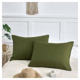 TSUTOMI Soft Waffle Weave Euro Shams Pillow Covers 20" x 36" 2 Pack, No Insert, Breathable Skin-Friendly Euro Throw Pillow Covers for Bed Couch Sofa, Green