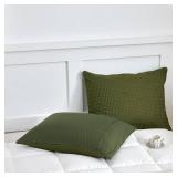 TSUTOMI Soft Waffle Weave Euro Shams Pillow Covers 20" x 36" 2 Pack, No Insert, Breathable Skin-Friendly Euro Throw Pillow Covers for Bed Couch Sofa, Green