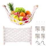 DIBALIYI Fruit Basket Hammock Under Cabinet Adhesive, Woven Vegetable Hanging Basket, Fruit Storage for Kitchen with Banana Hook, Mesh Fruits Holder Organization for Home Dining Room Decor (1Pcs) - Re