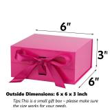 OEMVALATY Bright Pink Gift Box,6x6x3 Inches Gift Boxes with Lids for Presents with Magnetic Closure and Ribbon for Wedding,Storage,Birthday