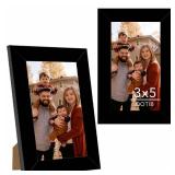 QOTIB 2 Packs 3x5 Picture Frame Black, Engineered Wood 3 x 5 Photo Frame, 3 by 5 Photo Poster Frame for Wall Hanging and Tabletop Set of 2, Black
