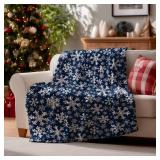 Horaldaily Christmas Flannel Blanket Throw, Navy Snowflake Soft Fuzzy Plush Cozy Fleece Blankets for Couch Sofa Bed Lounging, Ideal Gifts for Kids Adults Wife Self, 50x60 - Retail: $15