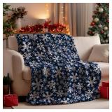 Horaldaily Christmas Flannel Blanket Throw, Navy Snowflake Soft Fuzzy Plush Cozy Fleece Blankets for Couch Sofa Bed Lounging, Ideal Gifts for Kids Adults Wife Self, 50x60 - Retail: $15