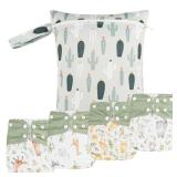 HappyFlute 9 Sets Newborn Baby Cloth Pocket Diapers Adjustable Reusable for Baby Boys and Girls(6-33 pounds,0-3 Years),One Wet Bag+4Diapers and 4Inserts (AD10) - Retail: $28