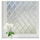 Haton Window Privacy Film Decorative Frosted Glass Window Film, Sun Blocking Stained Glass Clings, Static Cling Removable Stickers for Home Door Coverings, Lattice Pattern 23.6" x 78.7" - Retail: $22