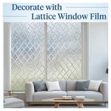 Haton Window Privacy Film Decorative Frosted Glass Window Film, Sun Blocking Stained Glass Clings, Static Cling Removable Stickers for Home Door Coverings, Lattice Pattern 23.6" x 78.7" - Retail: $22