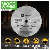 6-1/2 Inch Carbon Steel Circular Saw Blade for Wood, Plywood, Laminate, Drywall, Plastic 140T Wood Cutting Disc with 5/8 Inch Arbor from GRAFF - Retail: $13