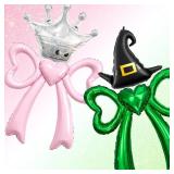 Lidmada 4 Pack Witch Party Decorations Party Balloons, Pink and Green Bow Crown Wizard Hat Foil Balloons for Witch Birthday Party Decorations Supplies- 30 Inch - Retail: $8