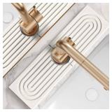 eormoe Diatomite Kitchen Faucet Mat - 14Inch Water Absorbing Stone Tray for Sink, Stone Fast-Drying Faucet Mat for Kitchen Counter Sink Accessories (Light Grey, 14