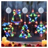 5PC Christmas Window Lights Decorations, Window Christmas Decorations with Suction Cup, Lighted Bell Tree Reindeer Snowflake Star with Timer Function, for Windows, Glass Walls, Christmas Trees - Retai