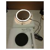 Makeup Mirror with Lights, 1x/20x 360° Rotation Vanity Mirror, Brightness Adjustable Lighted Makeup Mirror with Magnification, 5000 mAh Rechargeable Double Sided Mirror with 3 Colors, Gift for Women 