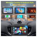 Wireless Apple CarPlay Double Din,7" Car Bluetooth 5.2,FM Car Radio,IPS 1024*600 Touch Screen Car Stereo,Backup Camera,Android Auto,DSP Subwoofer,USB,SWC,MIC,Car Audio Receiver,Car Play,178*100mm,180W