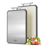 SNOWCLAD Stainless Steel Cutting Board,Double Sided Steel Bread Boards for kitchen,Stainless Steel/Wheat straw pp Large Board for meat,non toxic Chopping,16 * 11 Inch,Dishwasher Safe - Retail: $30