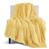 Bedsure GentleSoft Fuzzy Sherpa Faux Fur Twin Blanket Yellow Cozy Gifts for Women Men, Soft Fleece Plush Warm Thick Blanket Twin Size for Bed, Couch, Room Dorm Essentials Yellow Decor Gifts, 60x80 - R