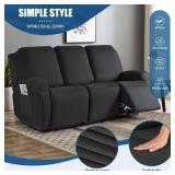 TAOCOCO Recliner Sofa Slipcover, 3 Pieces Polyester Fabric Stretch Sofa Covers for 3 Seat Reclining Couch, Soft Washable Furniture Protector with Pockets (3 Seat, Black) - Retail: $59