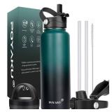Water Bottle Insulated 32oz 40oz 64oz 128oz Straw Lid Spout Lid & 3 Lids, Leak Proof, Vacuum Insulated,Stainless Steel Water Bottle Wide Mouth for Sports, Gym or Office (Indigo Crush, 40 oz) - Retail:
