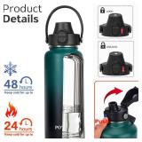 Water Bottle Insulated 32oz 40oz 64oz 128oz Straw Lid Spout Lid & 3 Lids, Leak Proof, Vacuum Insulated,Stainless Steel Water Bottle Wide Mouth for Sports, Gym or Office (Indigo Crush, 40 oz) - Retail: