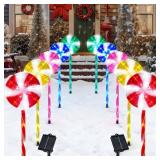 BRIGHTDECK Lollipop Solar Christmas Pathway Lights Outdoor, 10 Pack LED Christmas Decor with 8 Lighting Modes, Light Up Solar Stake Lights for Holiday, Xmas, Walkway, Sidewalk (Multicolour, 10 PCS) - 