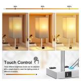 Touch Bedside Table Lamp Set of 2-3-Way Dimmable Night Lamp with USB A + Type C Charging Ports and Two AC Outlets, Small Desk Light with E26 LED Bulb for Bedroom Living Room Dorm Office - Retail: $50