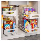 mixeshop Under Sink Organizer, 2 Tier Under Sink Organizers and Storage, Adjustable Height, Slide out Metal Cabinet Organizers, Pull out Cabinet Storage Drawer Shelf for Kitchen Bathroom White 2Pack -