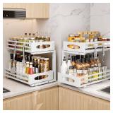 mixeshop Under Sink Organizer, 2 Tier Under Sink Organizers and Storage, Adjustable Height, Slide out Metal Cabinet Organizers, Pull out Cabinet Storage Drawer Shelf for Kitchen Bathroom White 2Pack -
