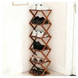 Fengzhizhu Bamboo Shoe Rack 6 Tier Foldable Shoe Rack Vertical Bamboo Shoe Organizer Free Standing Shelf for Entryway, Closet, Bedroom, Walnut Color - Retail: $36