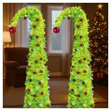 Thyle 2 Pcs 5ft Bendable Pop up Christmas Tree Collapsible Lime Green Whimsical Christmas Tree with 1 Red Ball Top 48 Small Red Ball Ornaments for Indoor Outdoor Home Xmas Holiday Party Decor - Retail